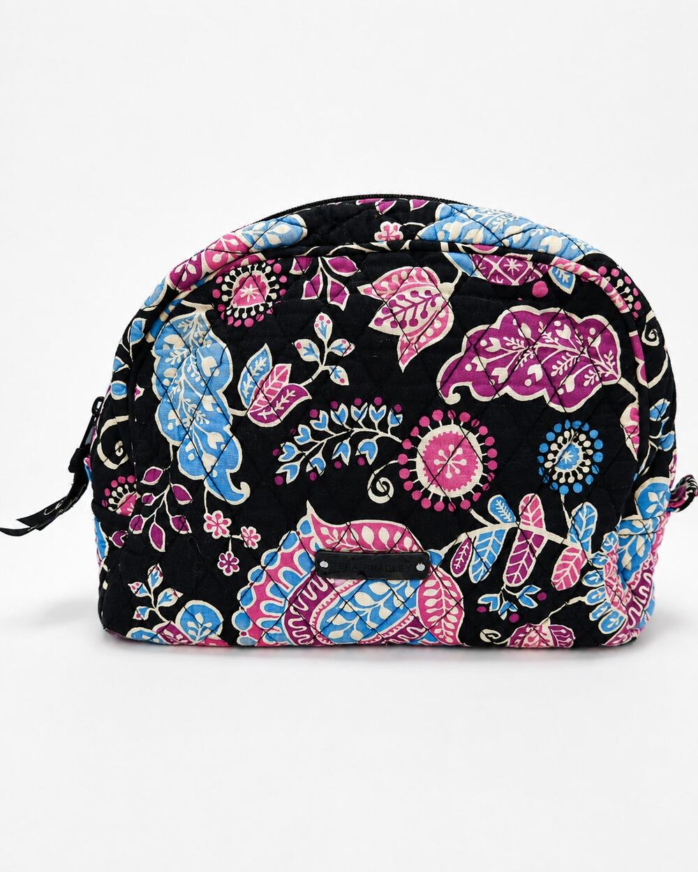Vera Bradley Alpine Floral Quilted Cosmetic Case Large Travel Makeup Pouch Black